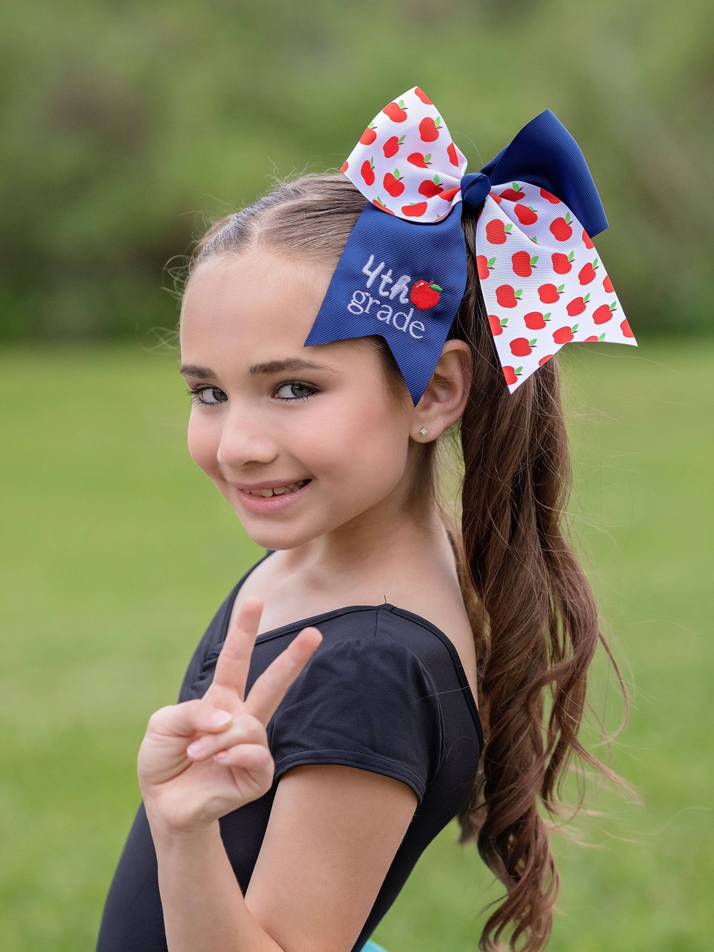 School Grade Embroidered Cheer Bow