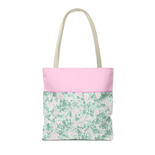 Floral Vintage Aesthetic Tote Bag with Initial for Sister or Bachelorette Party, Cute Mint and Pink Bag for Trip to Beach, Bag for Dance: W