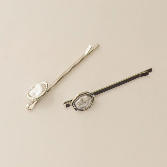Freshwater Pearl Metal Hair Bobby Pins | Silver