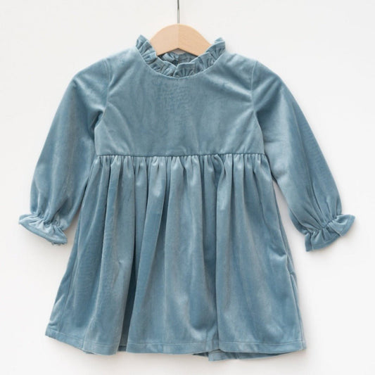 Girls Blue Dress in Velvet