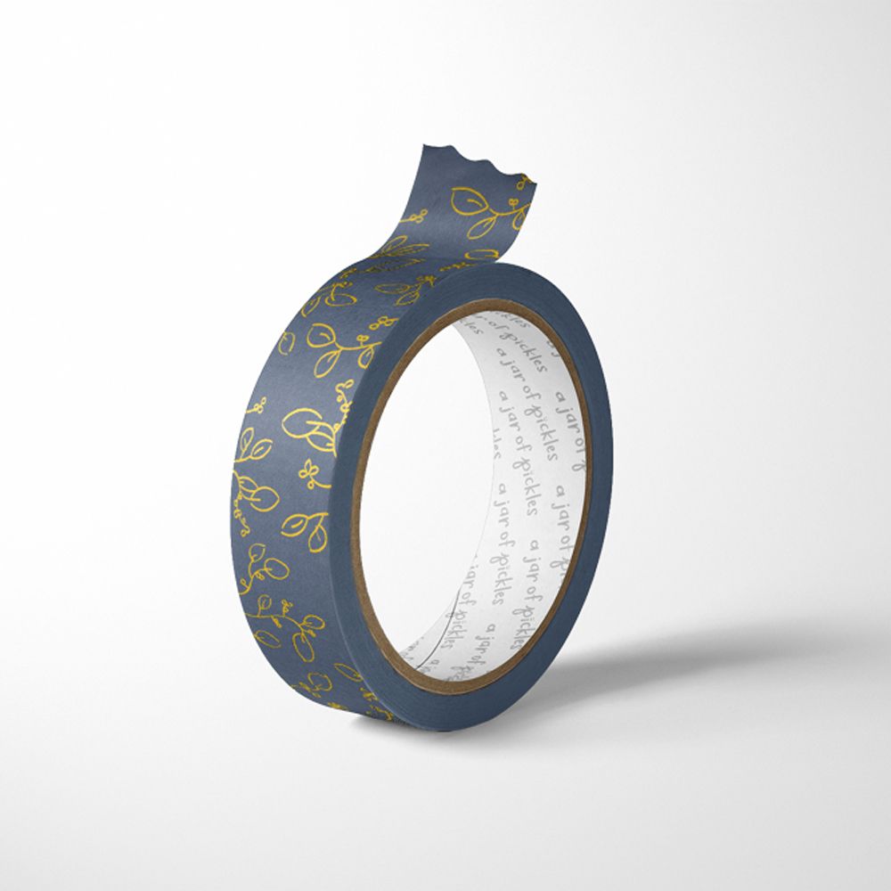 Navy Blue Gold Foil Floral Washi Tape