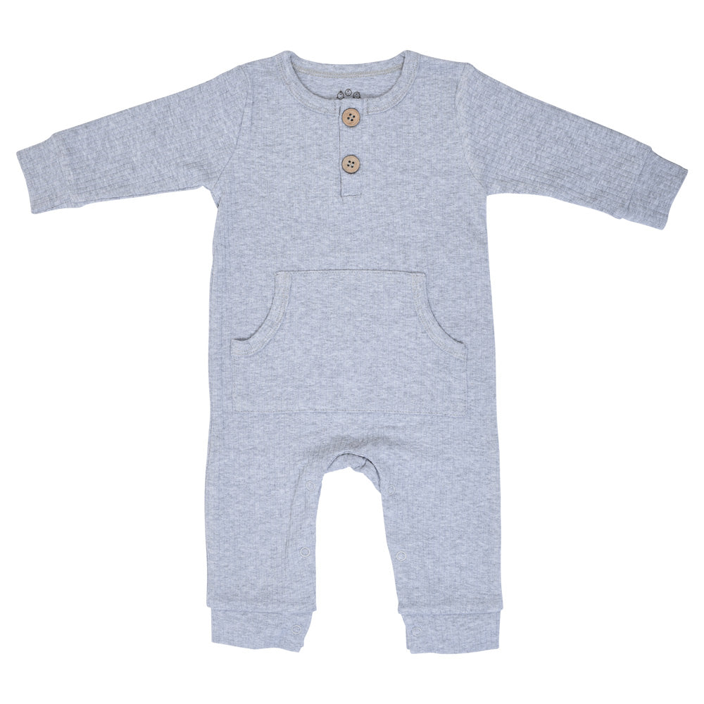 Gray Baby Ribbed Playsuit with pockets