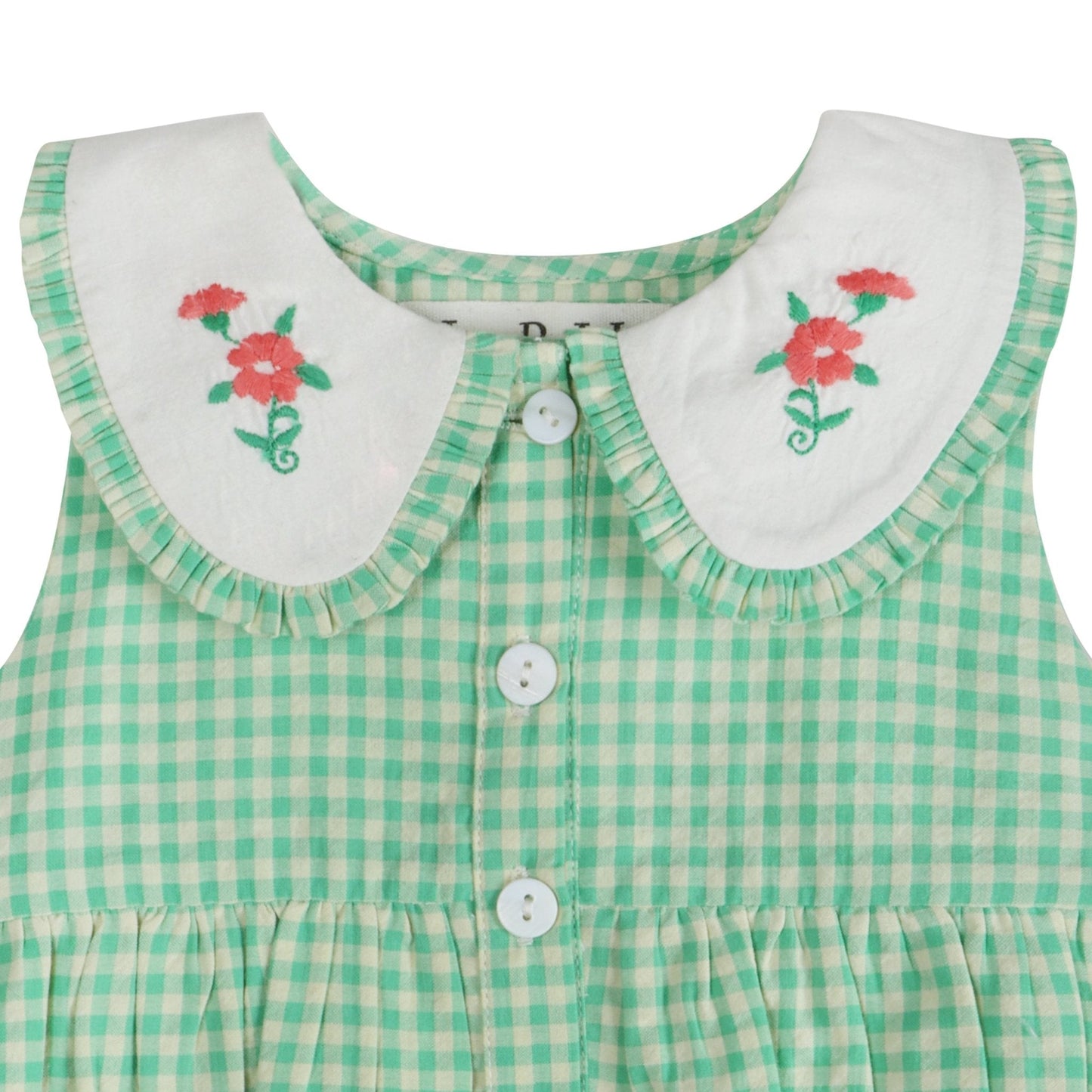 Green Gingham Emb. Mia Girl Romper