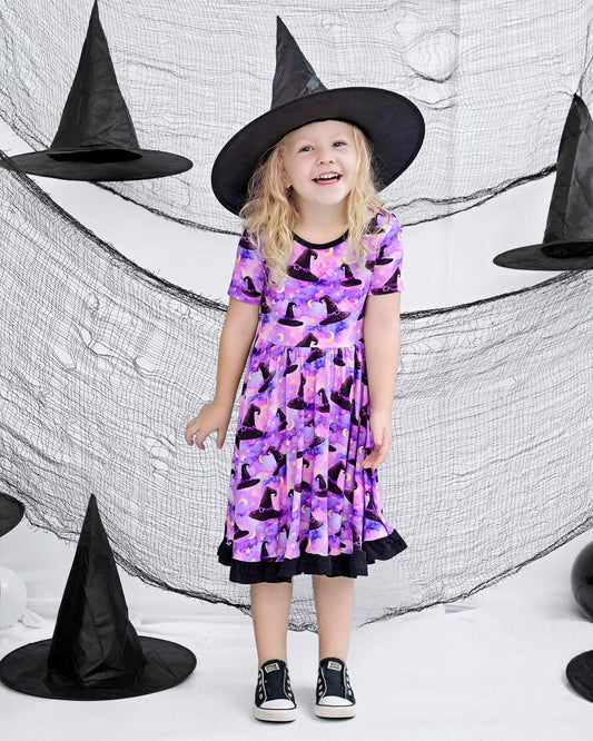 Halloween | Starry Witch Hats | Bamboo Ruffle Twirl Dress