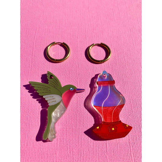 Hummingbird & Feeder Acrylic Statement Earrings