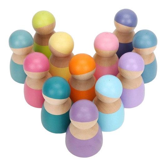 12-Piece Wooden Peg Dolls – Pastel/Macaron Colors