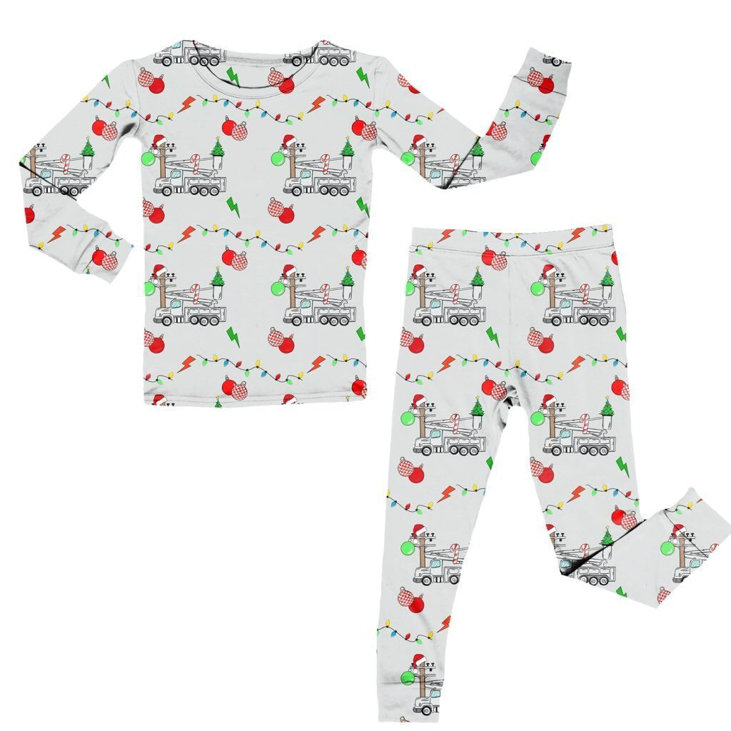 Bamboo Two Piece Pajama Set, Christmas Lineman