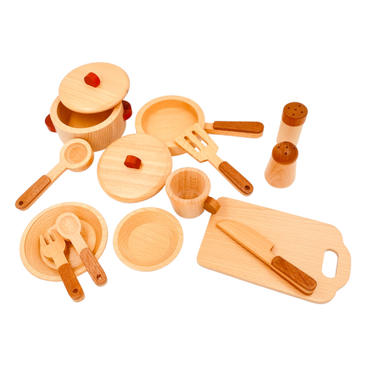 15-Piece Wooden Cookware Kitchen Playset