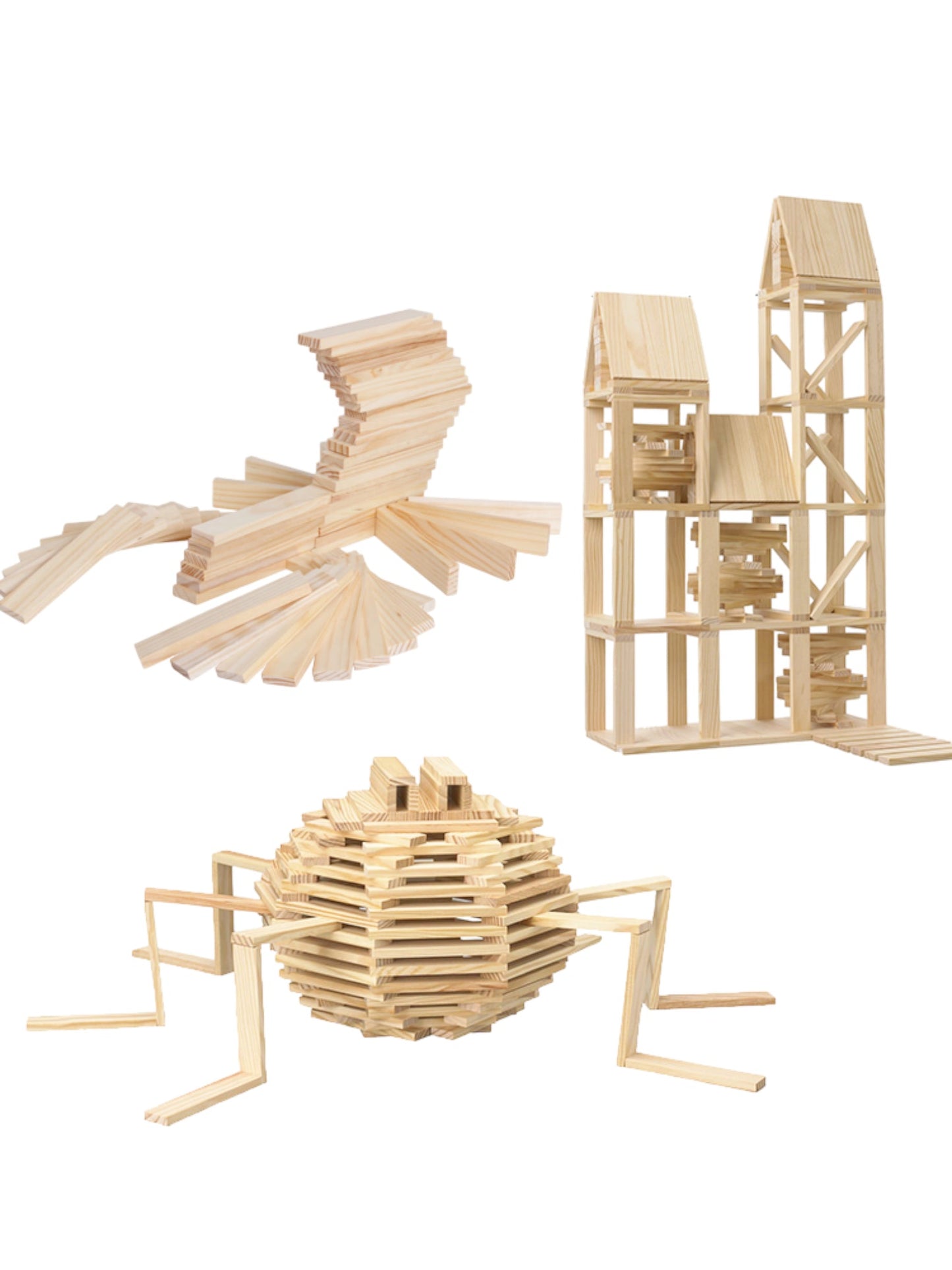 120-Piece Natural Wooden Building Planks Set | Open-Ended STEM Construction