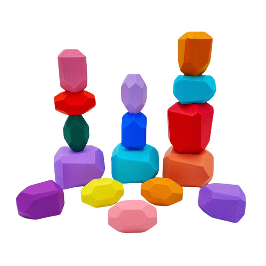 16-Piece Wooden Balancing Stone Stacking Blocks - Pastel