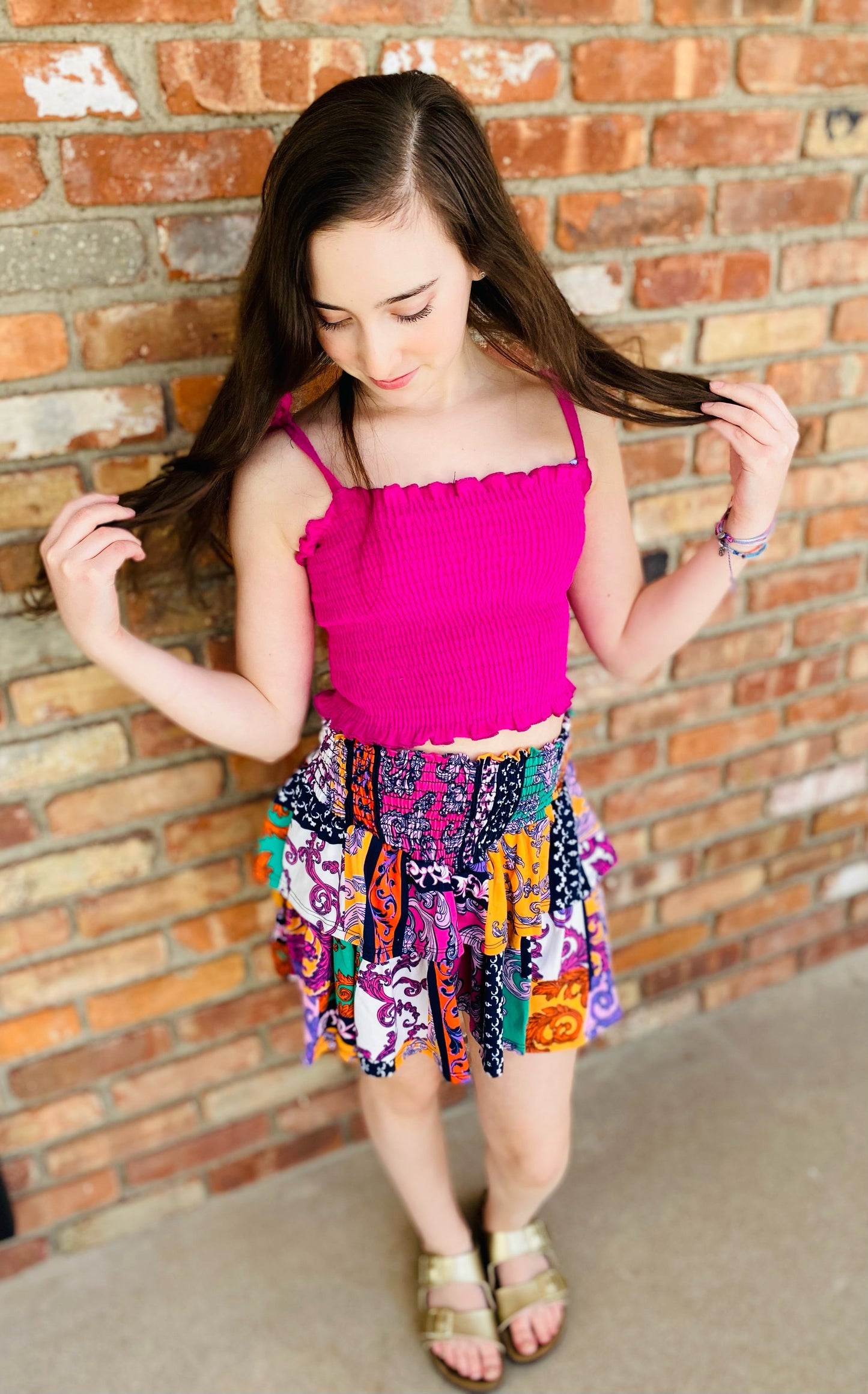 Tweenstyle - Patchwork Print Smocked Skirt