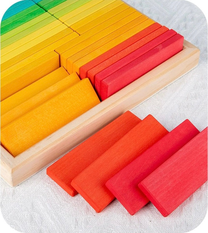 64-Piece Large Building Slats with Storage Tray - Primary (Stained)
