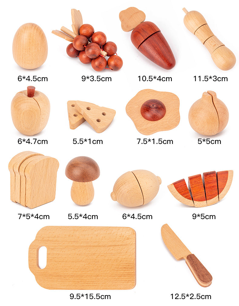 30-Piece Wooden Fruits and Vegetables Cutting Playset