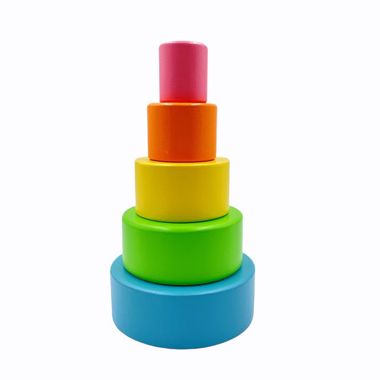5 Pcs Wooden Stacking Nesting Cup Bowl Set in Pastel/Macaron Color