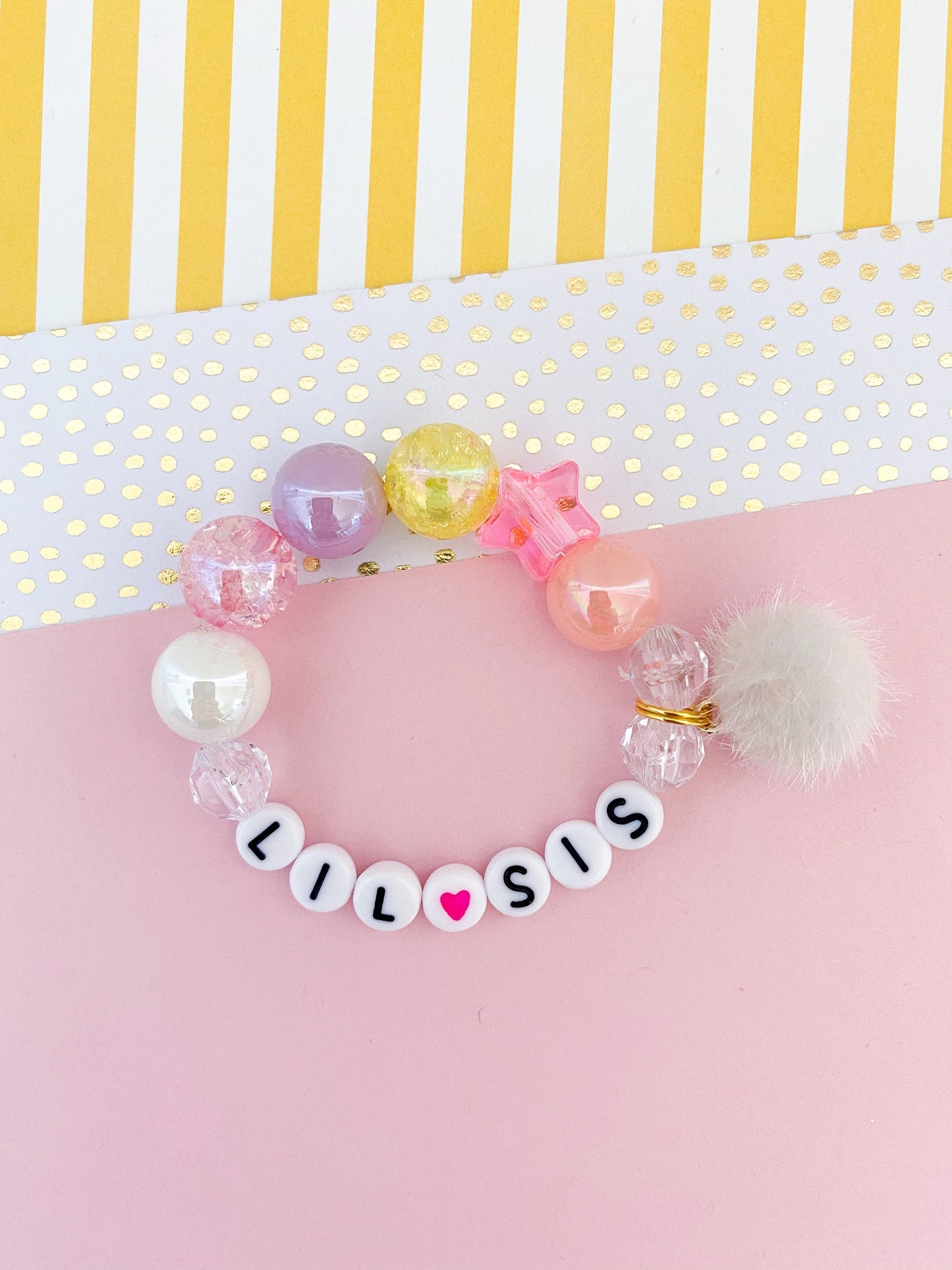 Big Sis OR Lil Sis Pom Pom Charm Bracelet