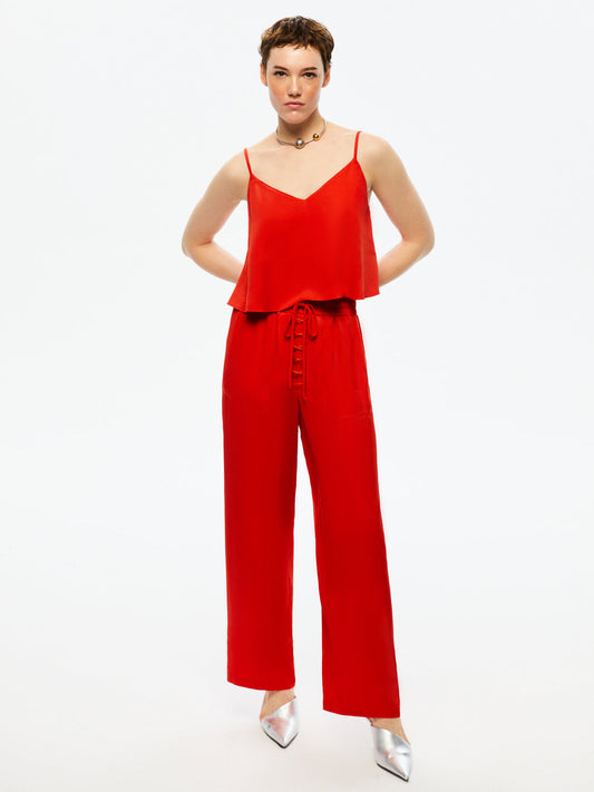 Thin Strap Crop Top - Red