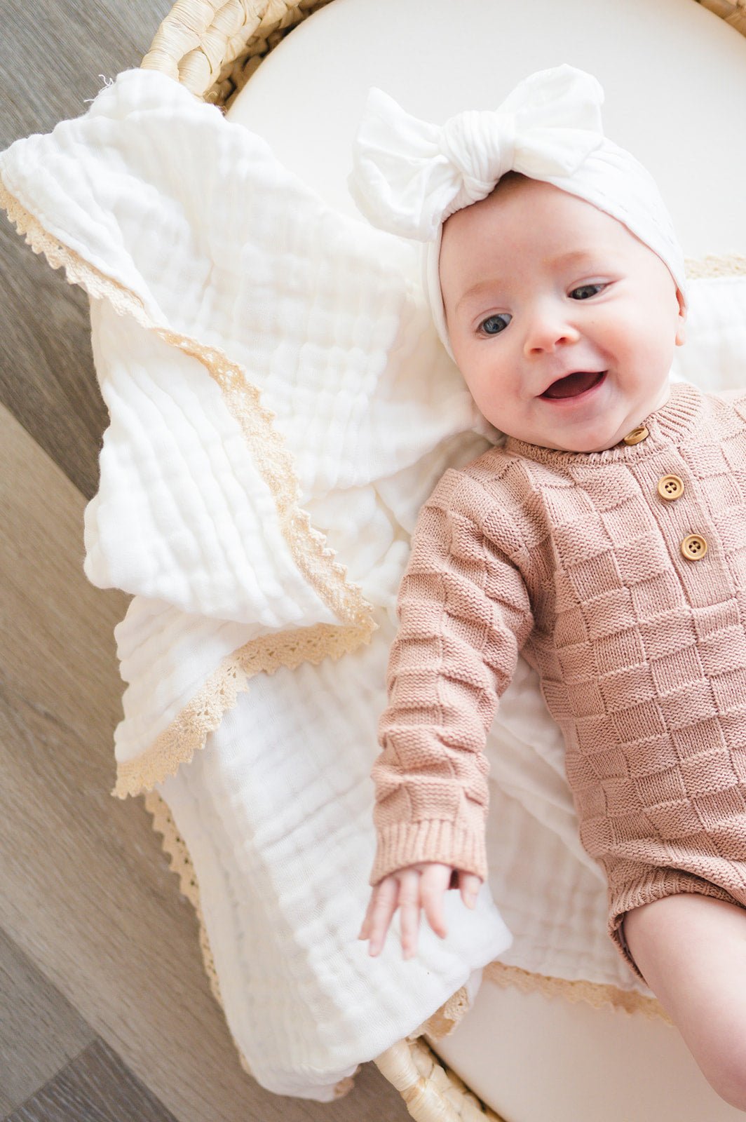 Muslin 6-Layer Blanket - Cream Lace