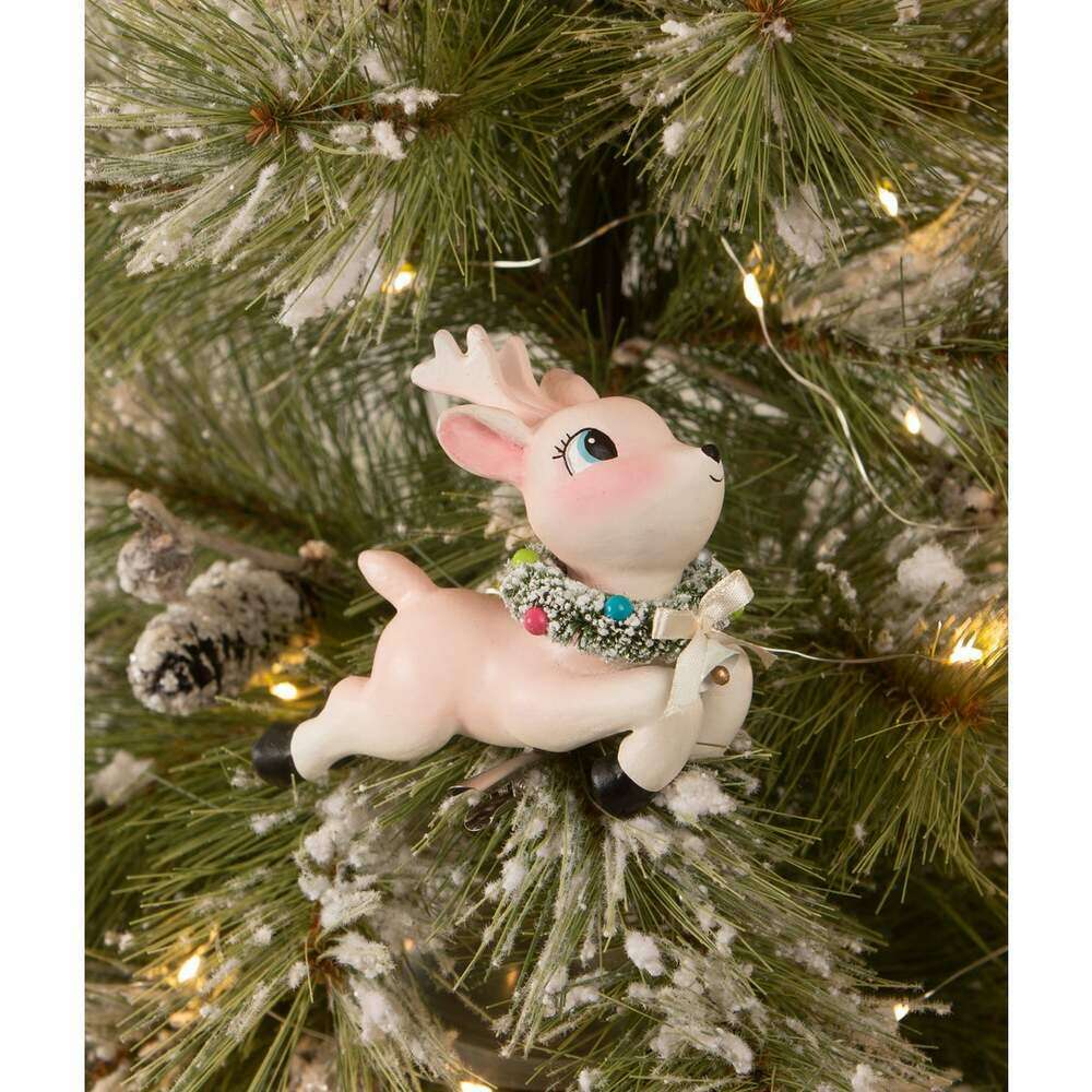 Leaping High Pink Reindeer Clip Ornament by Bethany Lowe