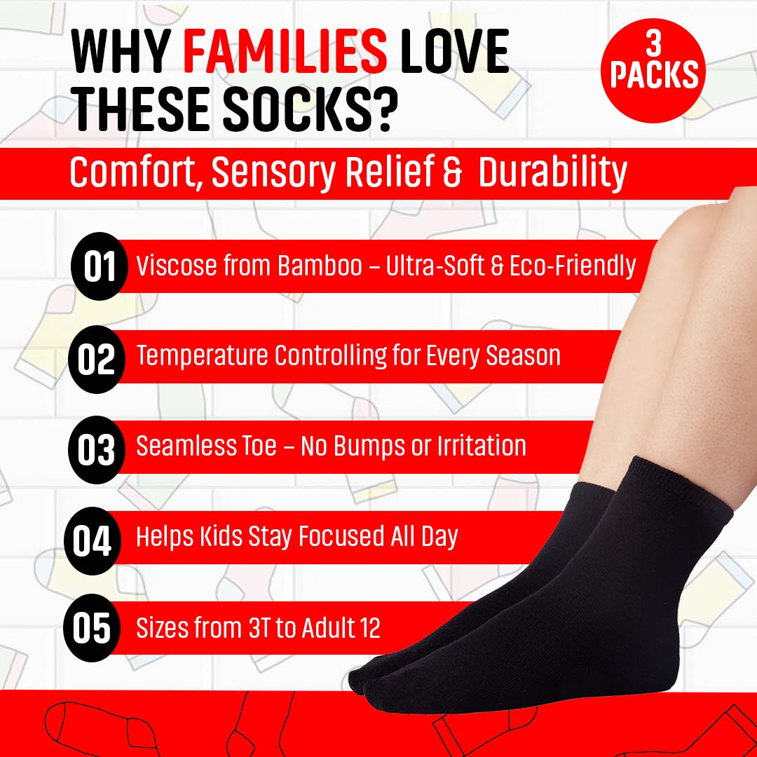 CREW 3- Pack Seamless Toe Socks great with Sensory Sensitivities