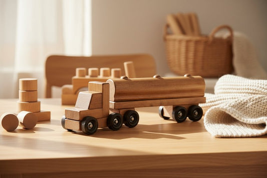 Wooden Tanker Semi Truck Toy, Small, Child-Safe Finish