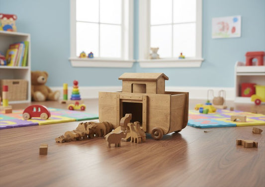 Wooden Noah's Ark Toy with 14 Toy Animals, Amish-Made