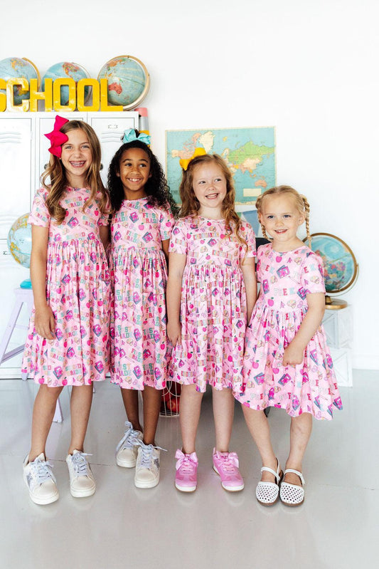 1st First Grade Short Sleeve Pocket Twirl School Dress