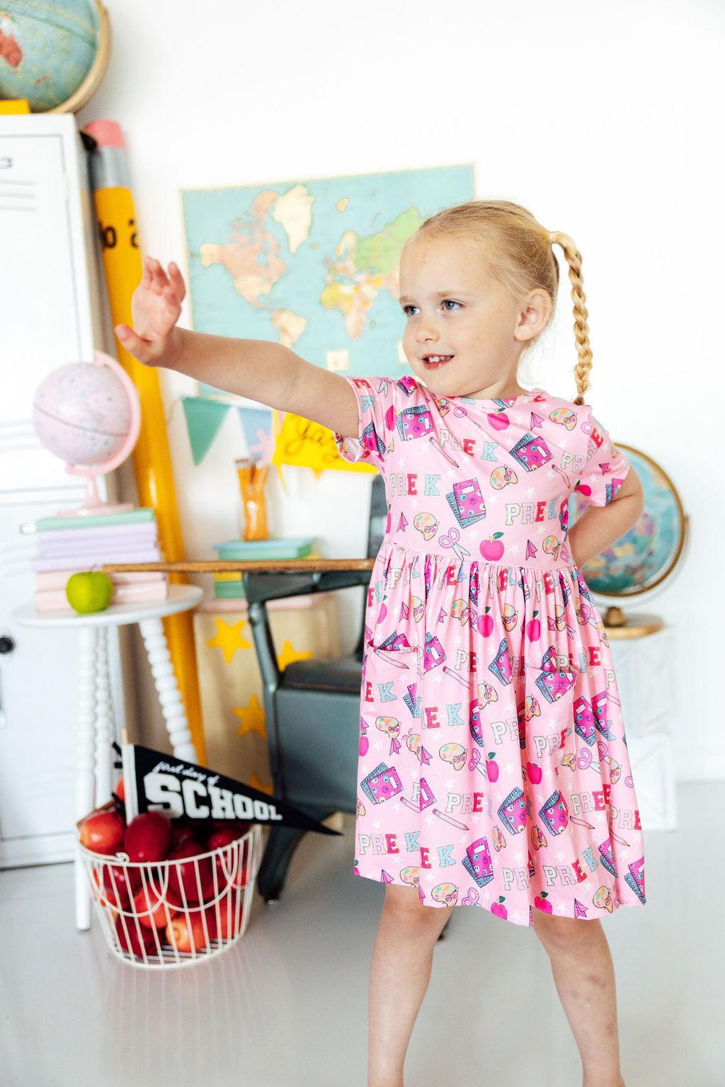Pre-K Short Sleeve Pocket Twirl School Dress