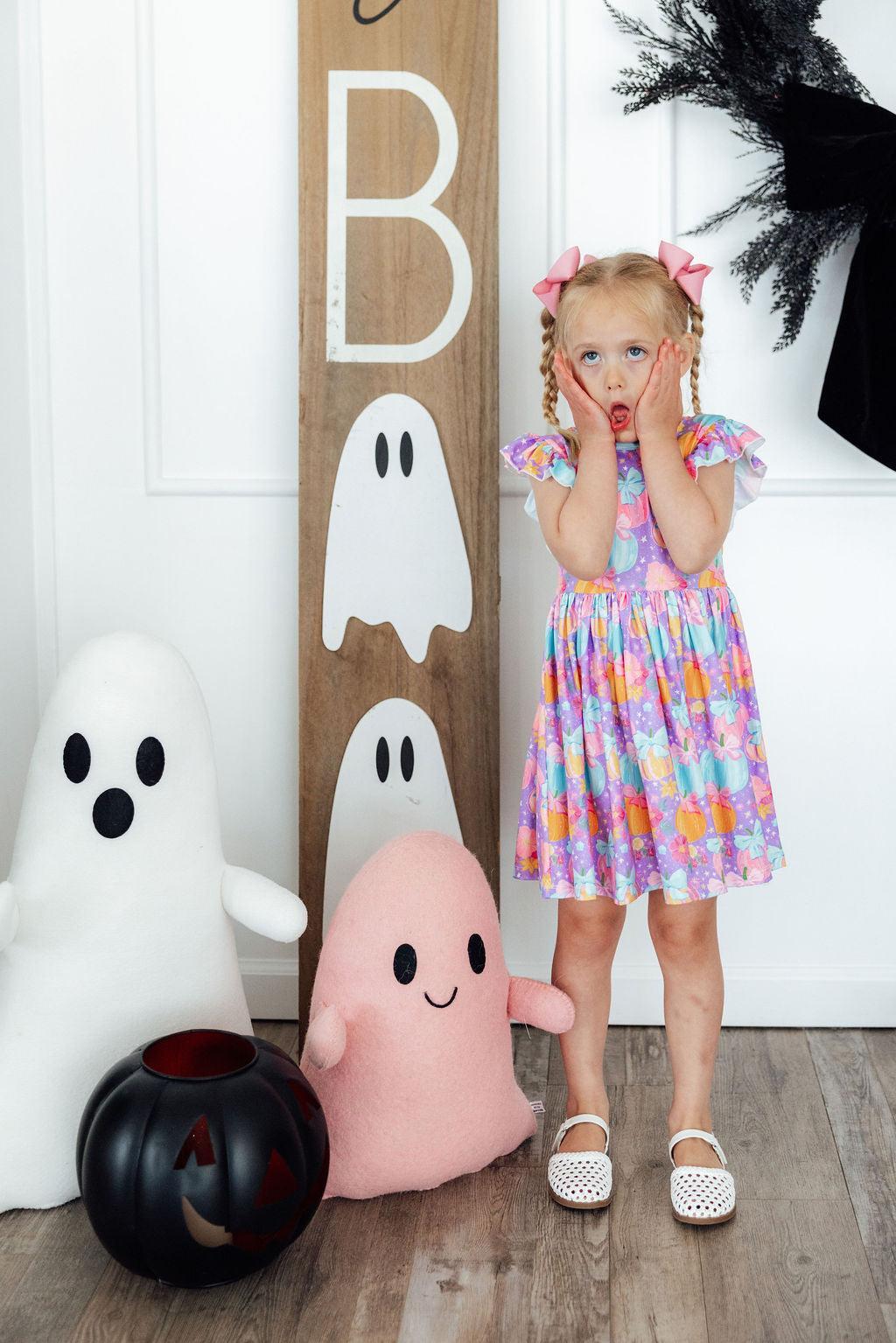 Autumn Sparkle Flutter Sleeve Twirl Dress