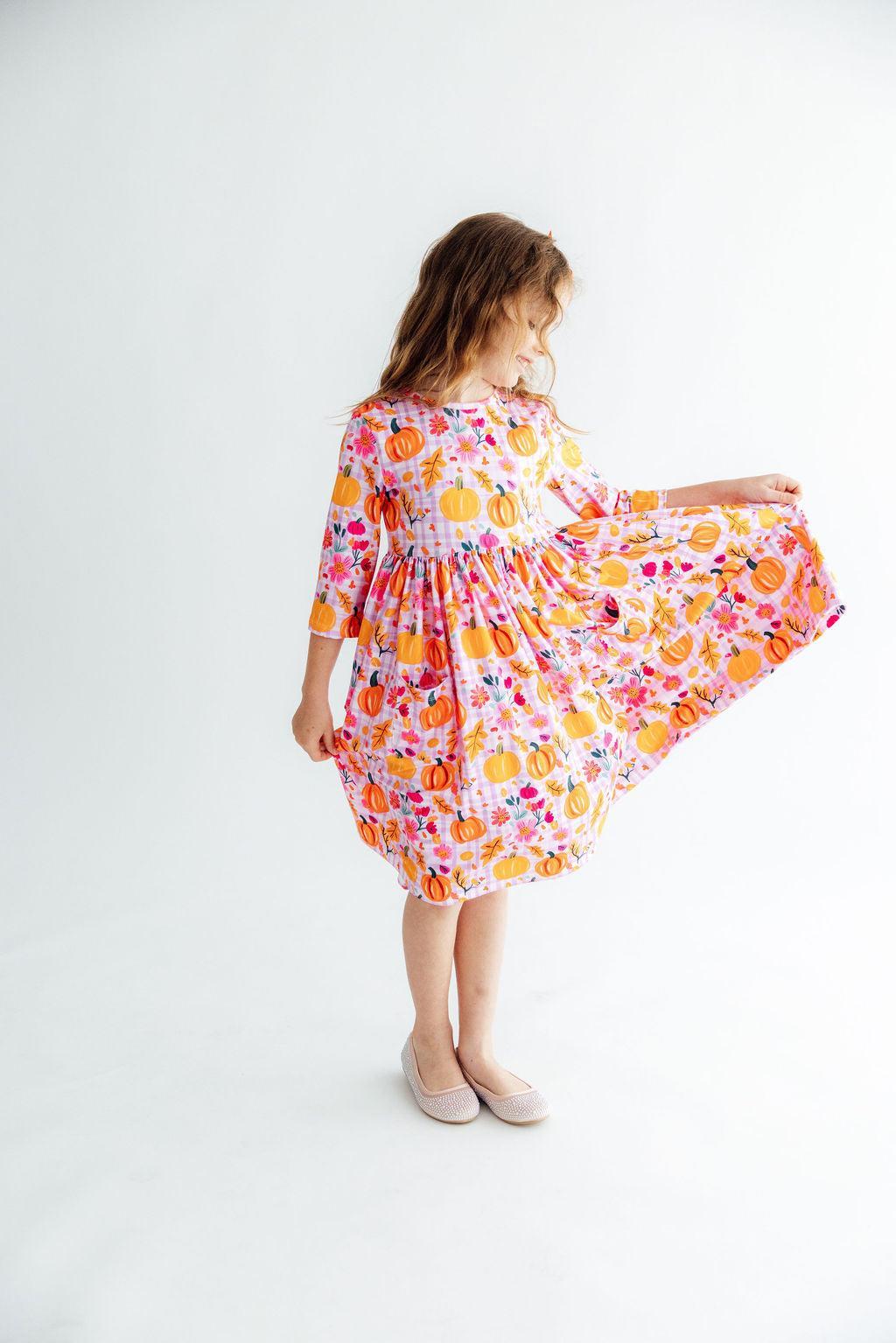 Pumpkin Party 3/4 Sleeve Pocket Twirl Dress