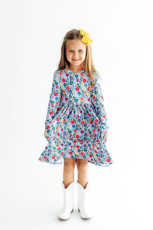 Vintage Floral Long Sleeved Pocket Twirl Dress
