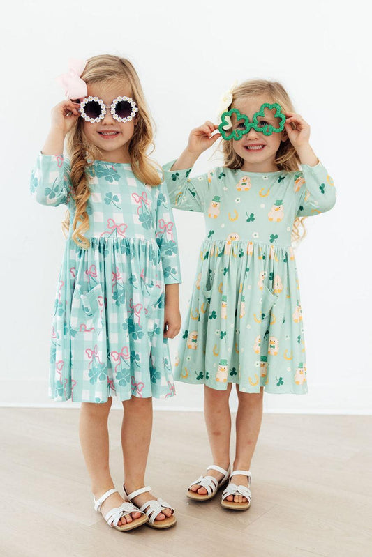 Lucky Duck 3/4 Sleeve Pocket Twirl Dress