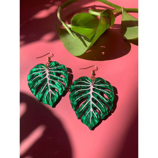 Monstera Leaf Acrylic Statement Earrings