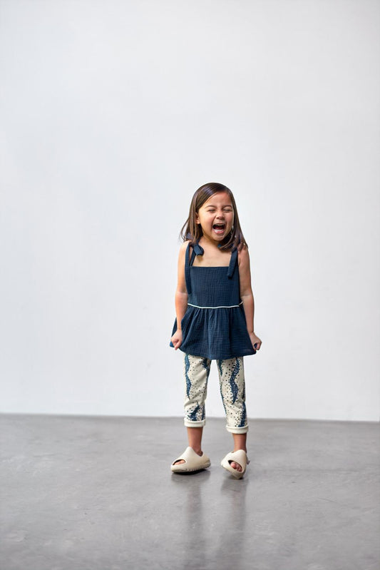 Girl Peplum Top - Navy