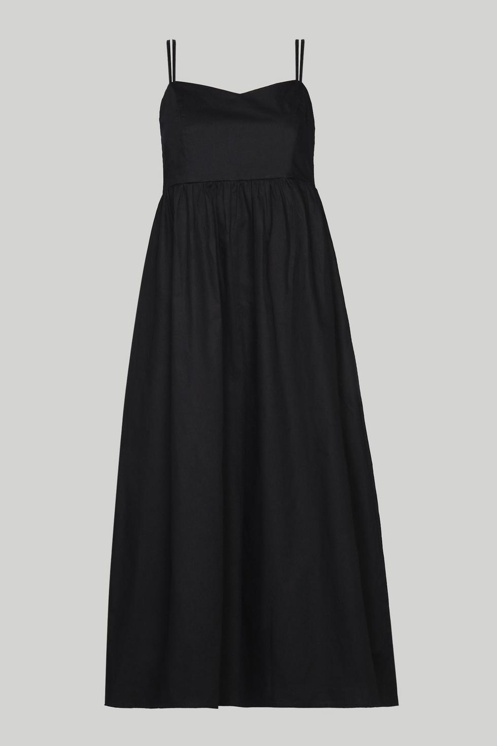 Strappy Gathered Midi Dress - Black