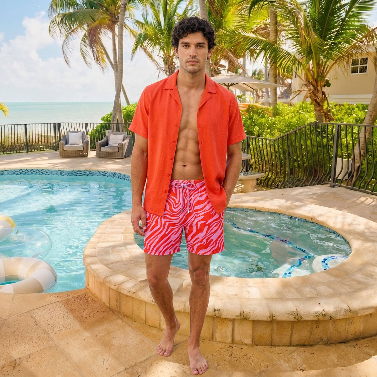 Men’s Short Sleeve Tailored Fit Button-Down Shirt – Coral