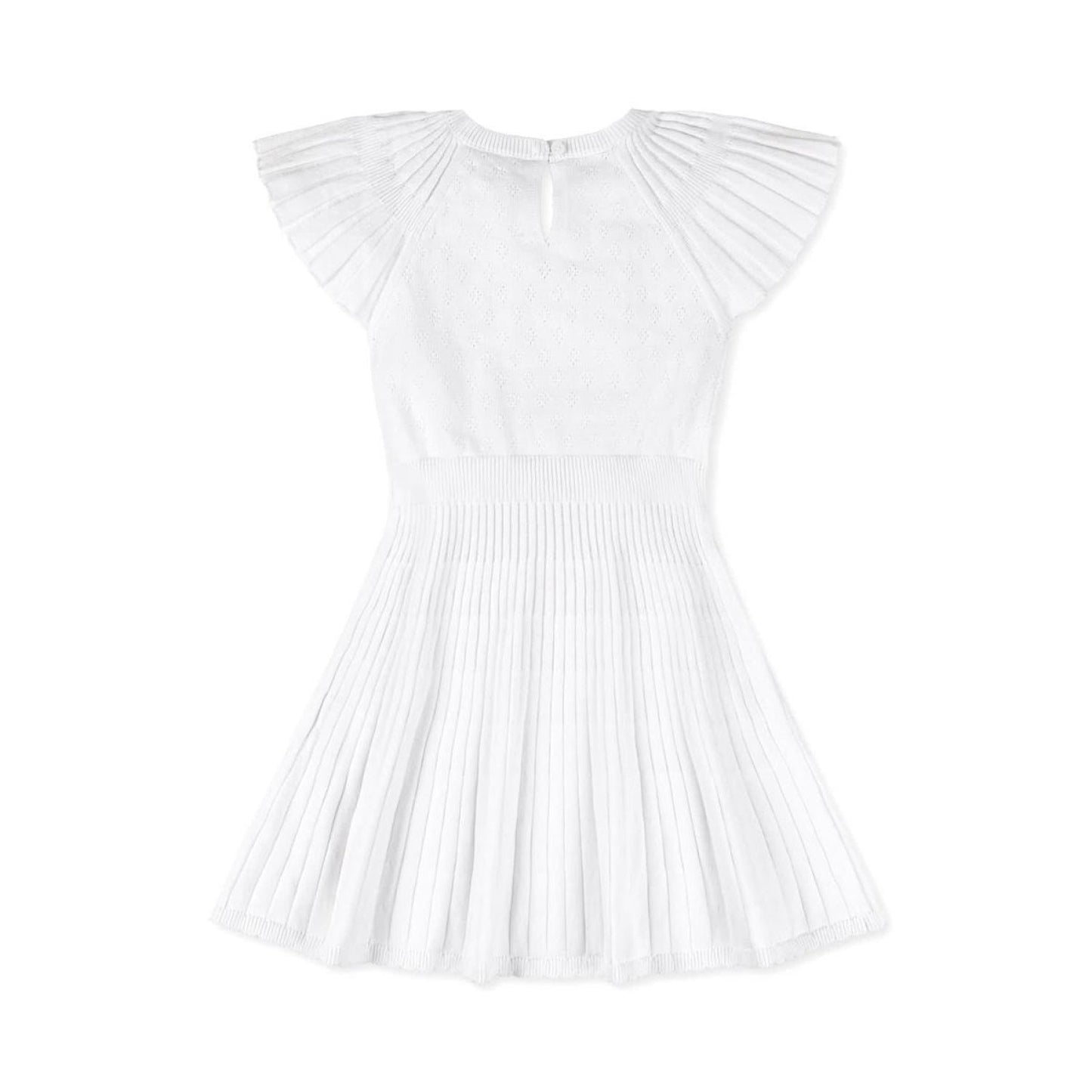 Organic Flutter Sleeve Sweater Dress - White Diamond Pointelle
