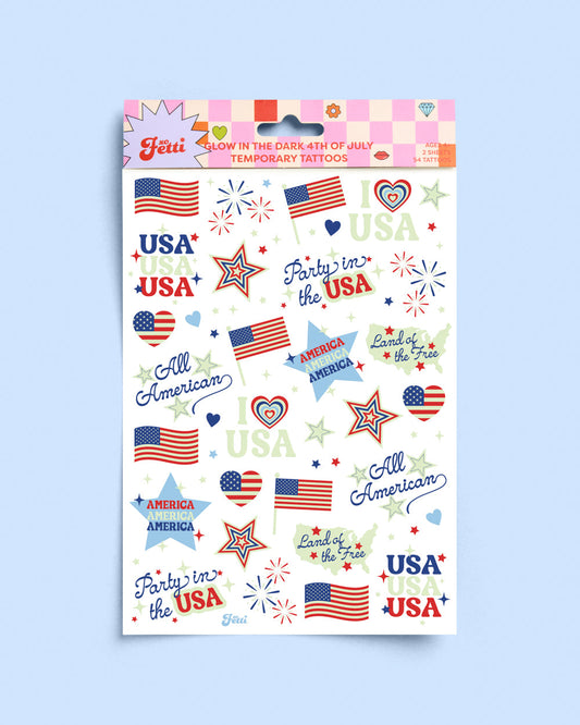 Fourth of July Tattoos - 2 sheets glow in the dark tattoos