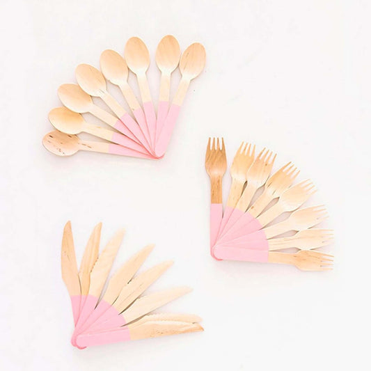 Pastel Pink Wooden Utensil Set – 24ct | ON SALE!!
