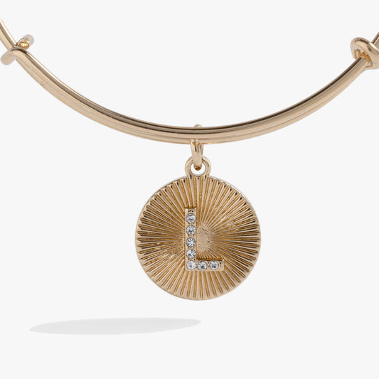Initial L Pave Starburst Texture Bangle