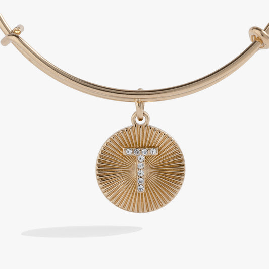 Initial T Pave Starburst Texture Bangle