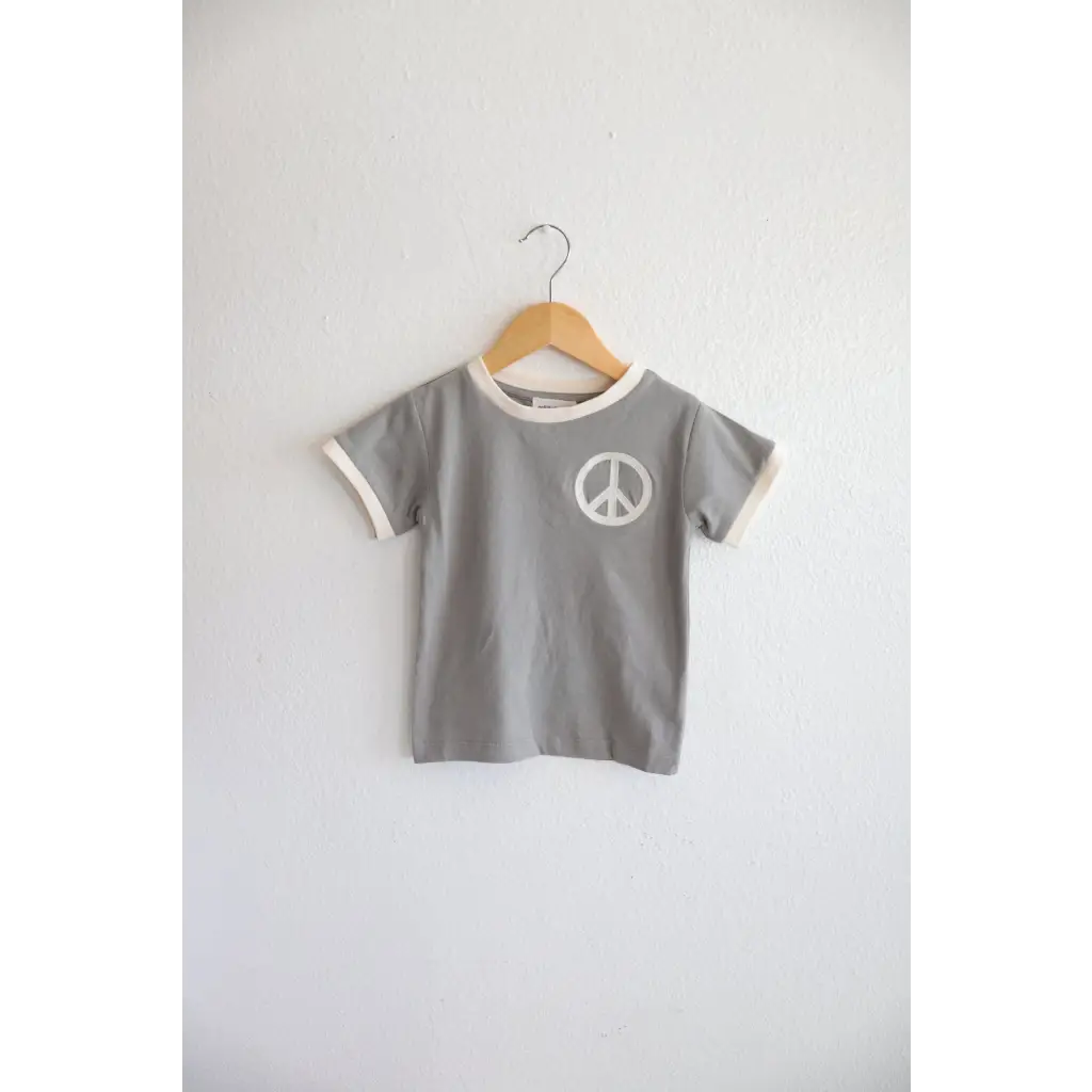 Peace Embroidered Ringer Tee in Moon for Kids