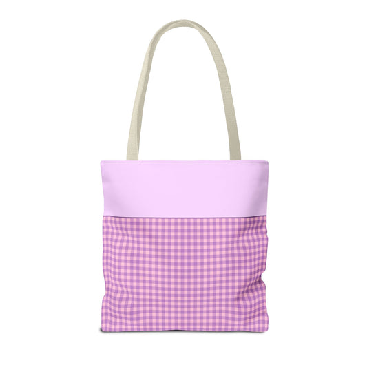 Personalized Initial Tote Bag, Cute Purple Gingham Tote Bag with Initial, Gift for Sister, Matching Wedding or Bachelorette Party Gift: E