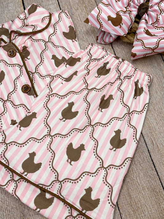 Pink Chicken Coop Pajama Set | Girls & Women Matching Farm Pajamas