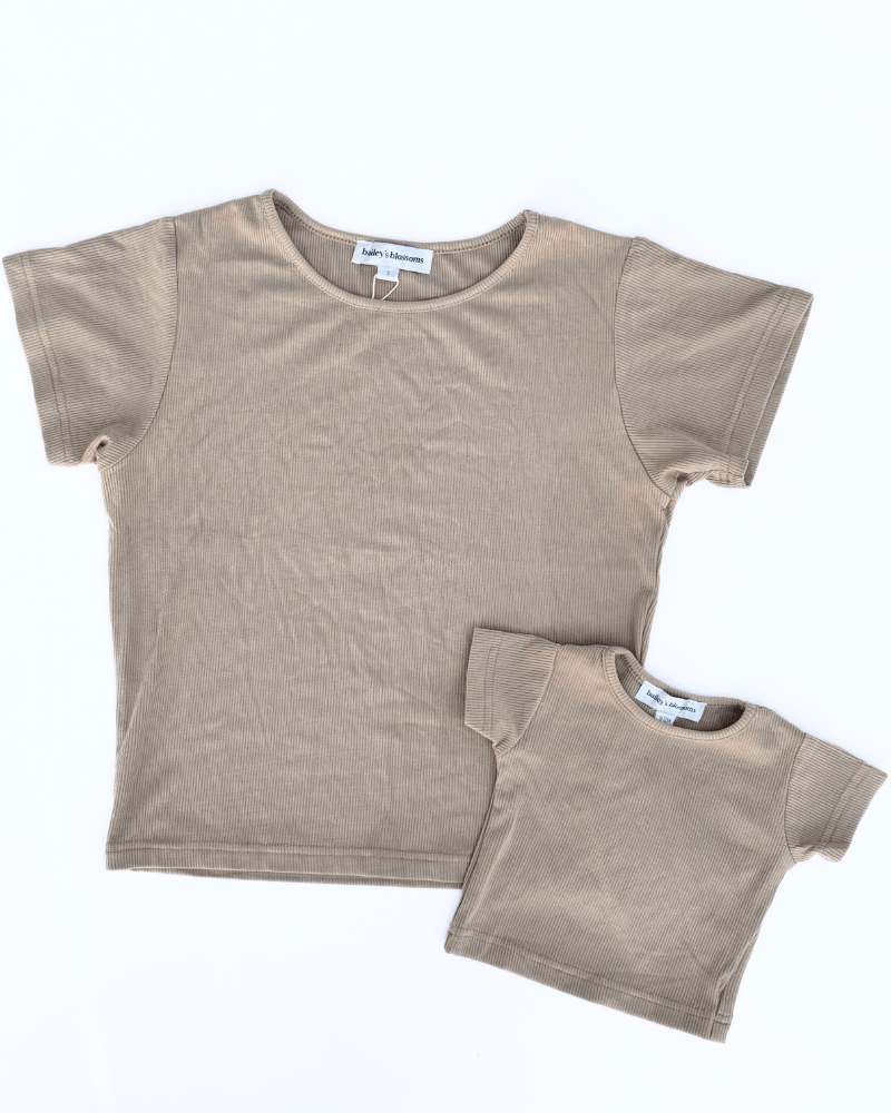 Ava Ribbed Tee - Desert Dune