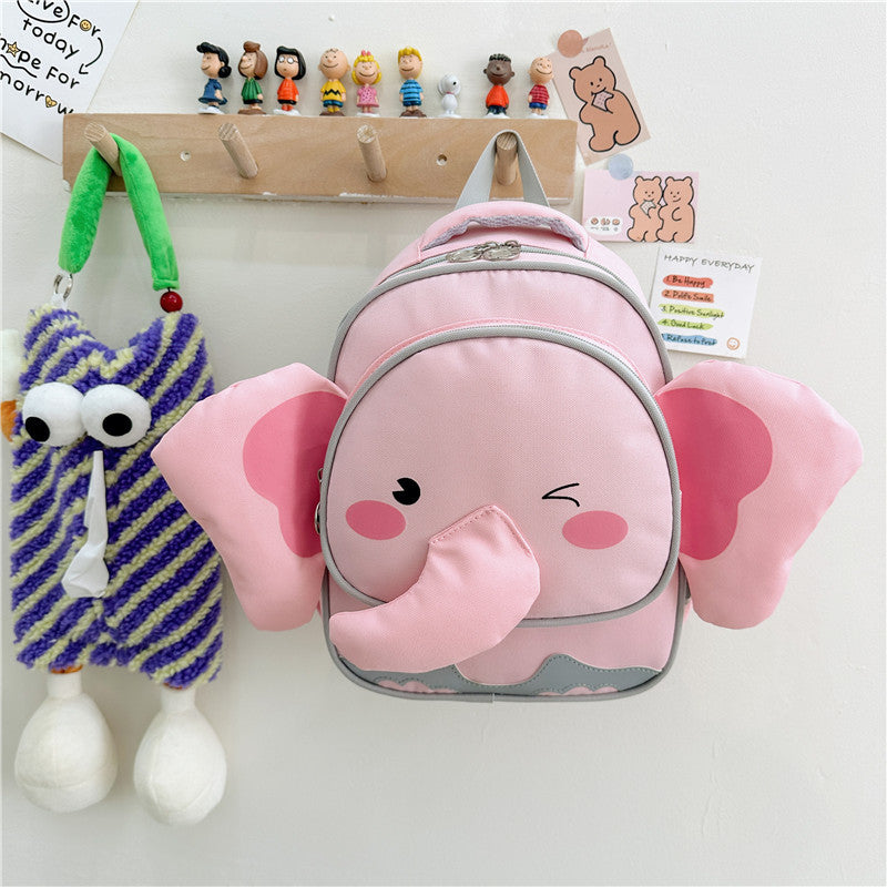 Adorable Cartoon Elephant Design Canvas Backpack For Kindergarten Kids