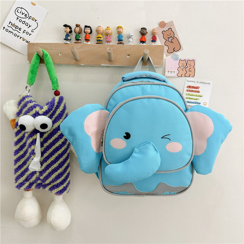 Adorable Cartoon Elephant Design Canvas Backpack For Kindergarten Kids