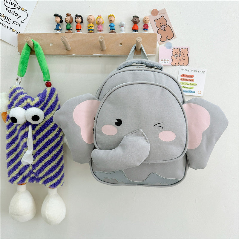 Adorable Cartoon Elephant Design Canvas Backpack For Kindergarten Kids
