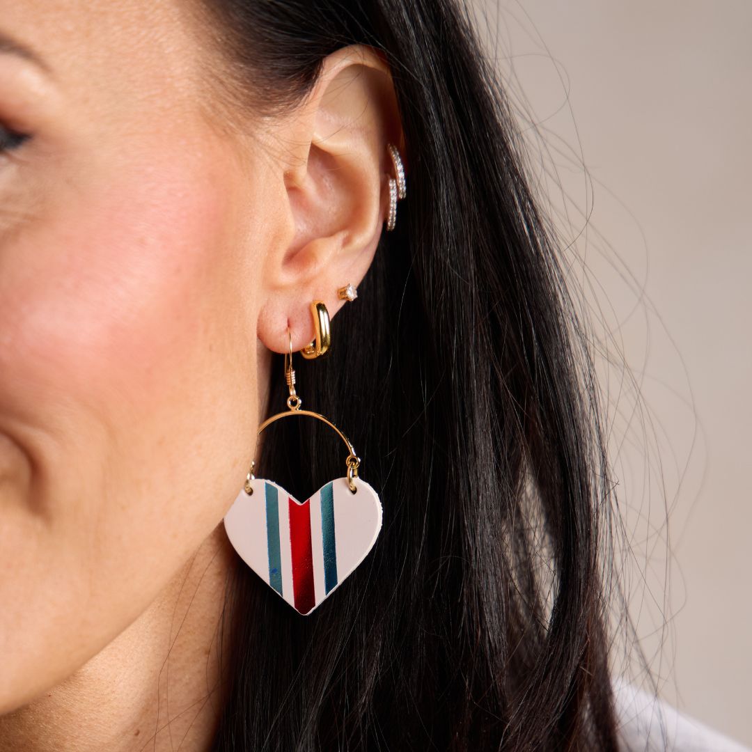 Red, White & Blue Rally Lover Heart Hoop Earrings