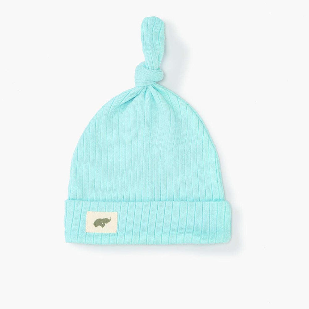 Ribbed Top Knot Cap - Teal