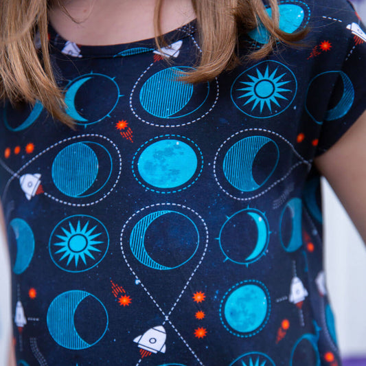 "Gravity Assist" Rocket to the Moon Cap Sleeve Dress with Pockets